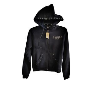 NWT Black Full zip Studded Cow Girl Brand Hoodie